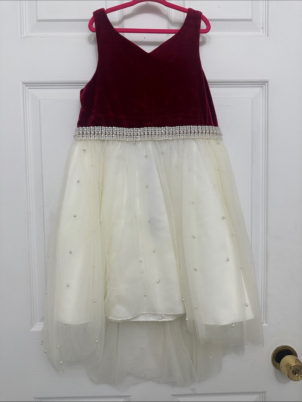 American Princess Burgundy Velvet & Ivory Tulle Gem-Trim Dress